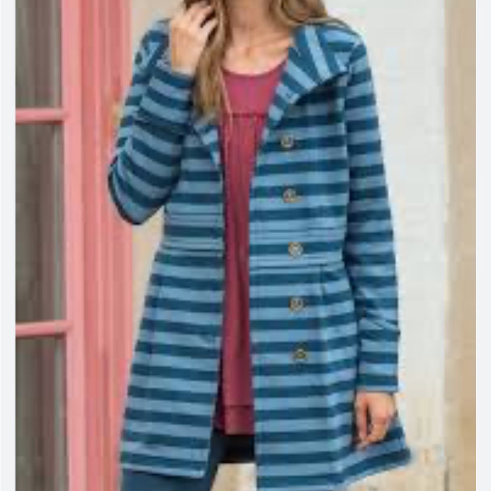 Matilda Jane Fall Breeze blue striped peacoat Button Front,Pockets Size Small - Picture 2 of 7